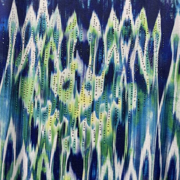 Chicos Zenergy Women's Top XL Pullover Blue Green Southwest Aztec Pullover - Picture 5 of 6